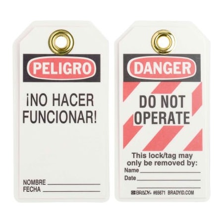 Brady Brady 65671 Danger Do Not Operate Tag, Bilingual Engligh/Spanish, HD Polyester, 25/Pack 65671
